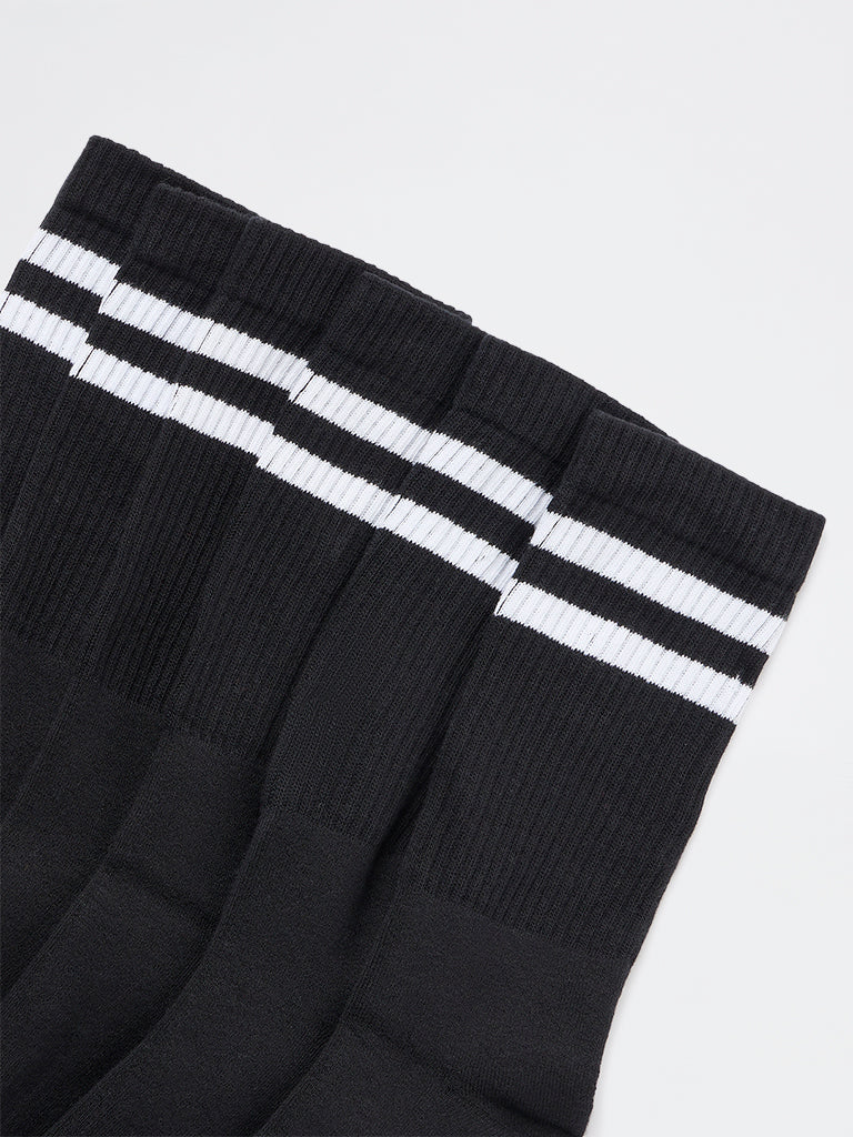 WES Lounge Black Ribbed-Textured Cotton-Blend Socks - Pack of 3