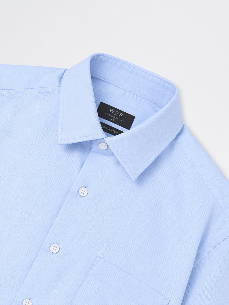 WES Formals Light Blue Solid Slim-Fit Cotton Shirt