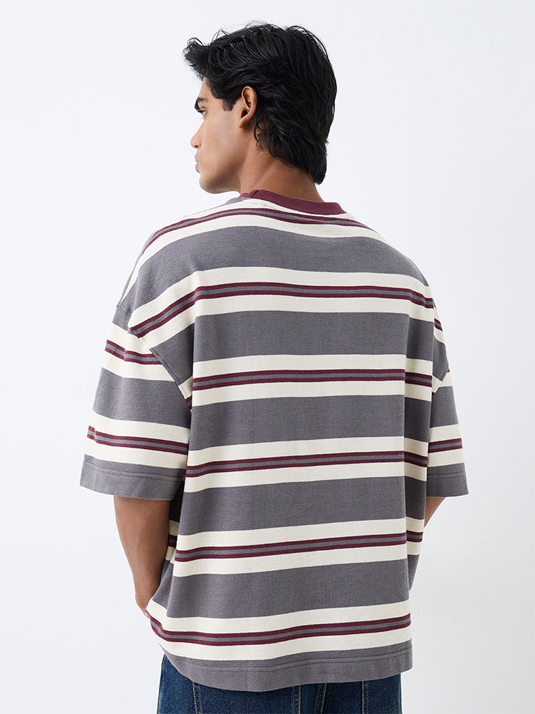 Nuon Charcoal Striped Oversized-Fit Cotton T-Shirt