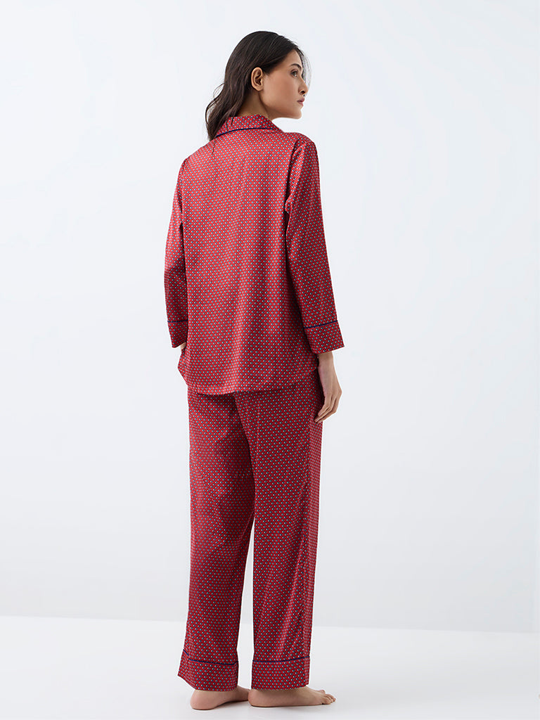 Wunderlove Red Printed Shirt and Pyjama Set