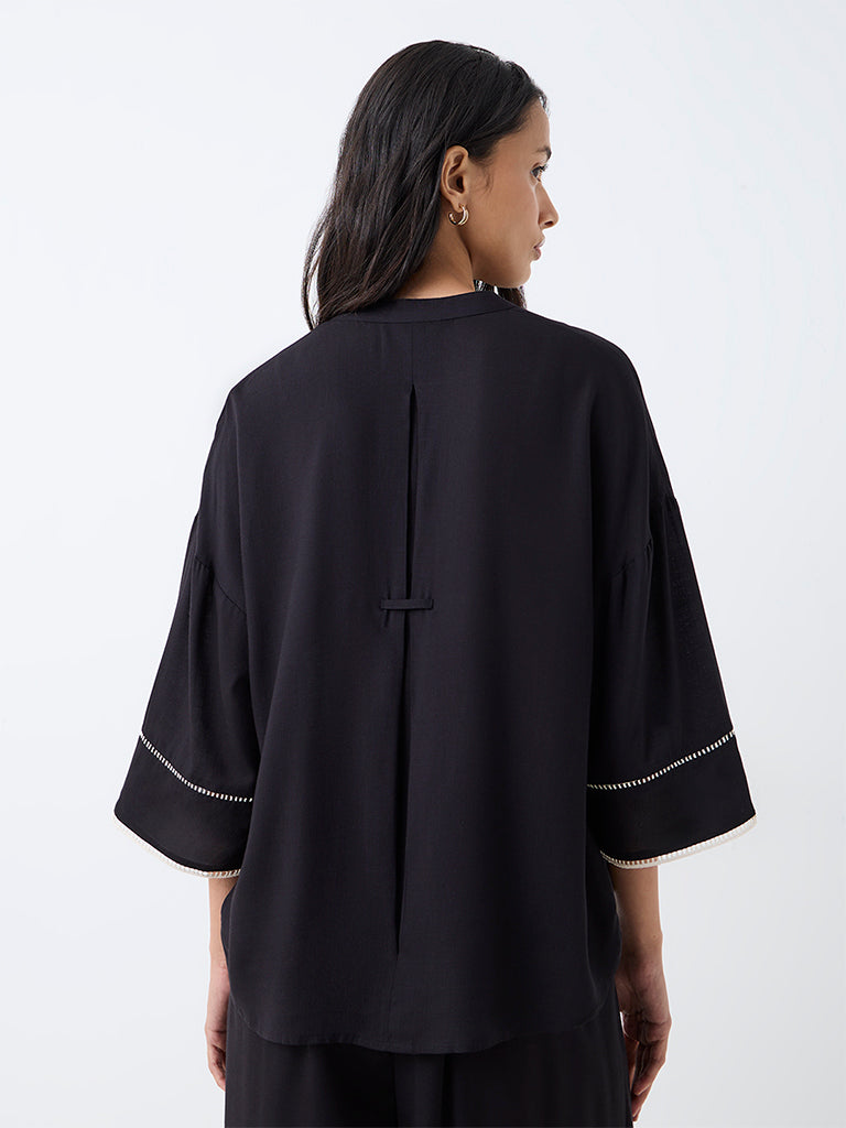 LOV Black Embroidered Blouse