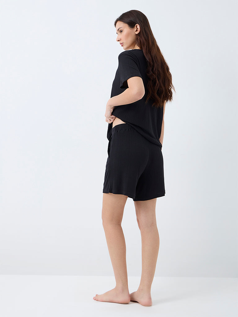 Wunderlove Black Ribbed High-Rise Shorts