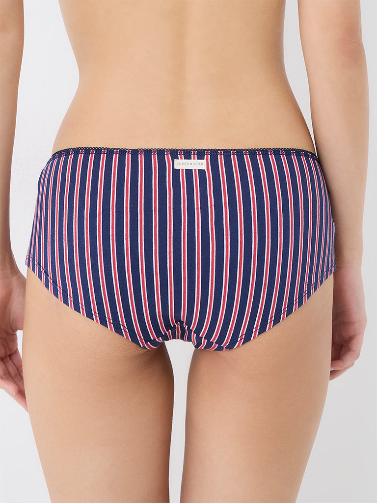 Superstar Navy Striped Low-Rise Cotton-Blend Briefs - Pack of 2