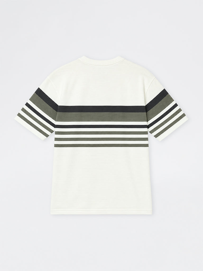 WES Lounge Off-White Striped Relaxed-Fit Cotton-Blend T-Shirt
