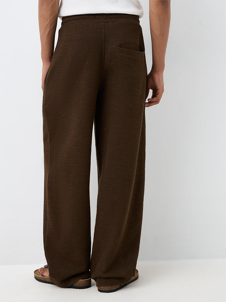 ETA Dark Brown Textured Relaxed-Fit Mid-Rise Cotton-Blend Chinos