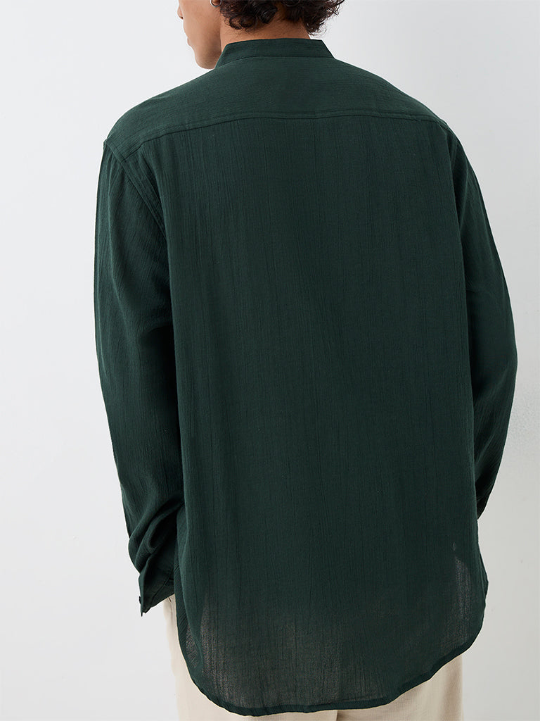 ETA Dark Green Crinkle-Textured Relaxed-Fit Cotton Shirt