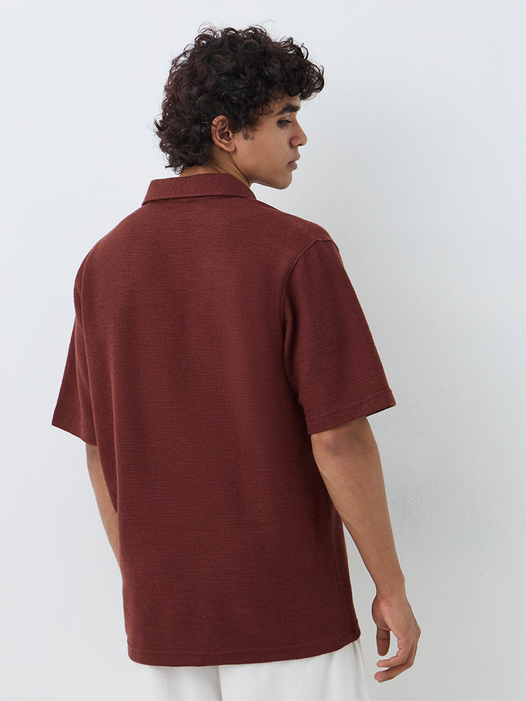 ETA Rust Textured Relaxed-Fit Polo T-Shirt