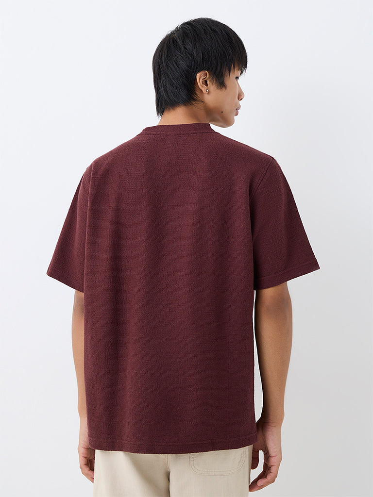 ETA Burgundy Textured Relaxed-Fit Cotton-Blend T-Shirt