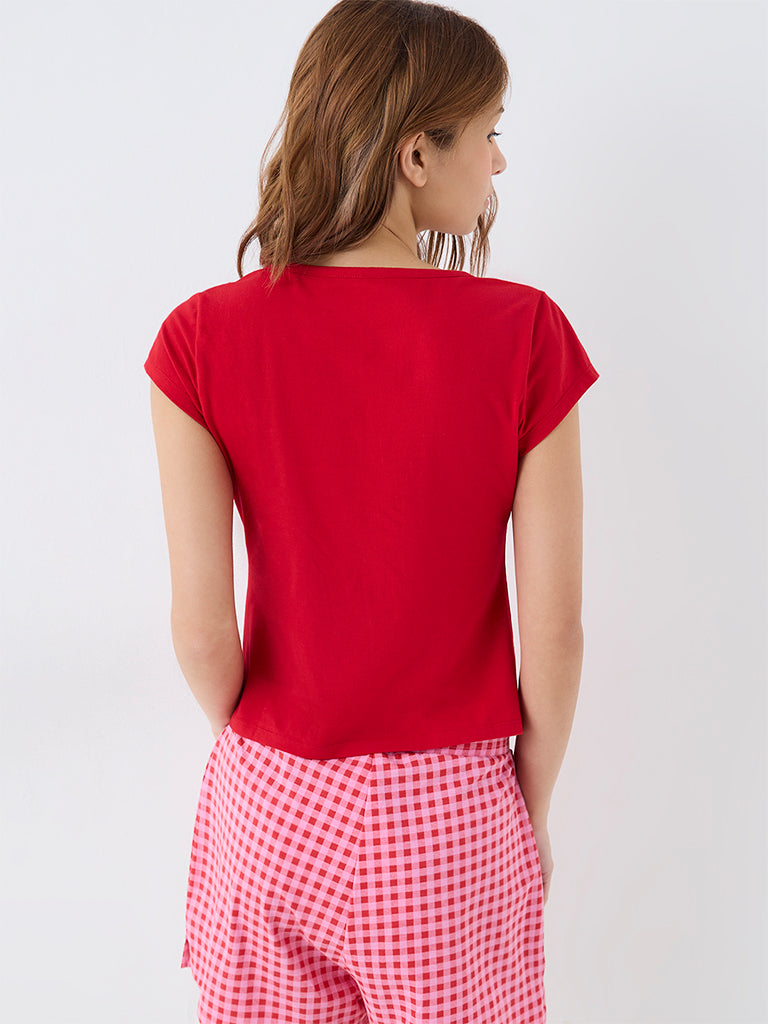 Superstar Red Solid Cotton-Blend Top