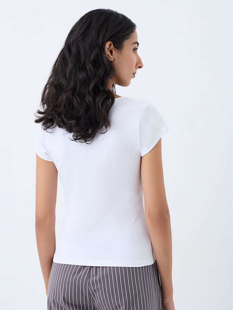 Superstar White Solid Cotton-Blend Top