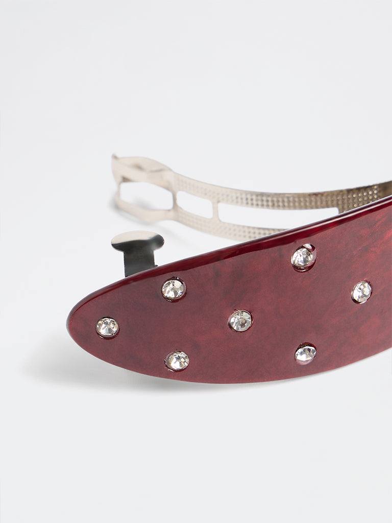 Westside Accessories Maroon Rhinestone-Embellished Hair Barrette Clip