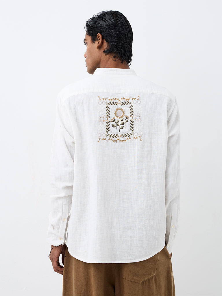 ETA White Floral Embroidered Relaxed-Fit Cotton Shirt