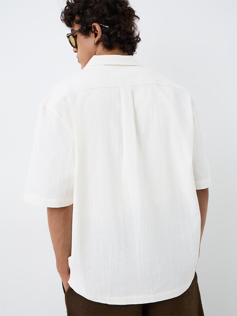 ETA White Floral Embroidered Relaxed-Fit Cotton Shirt