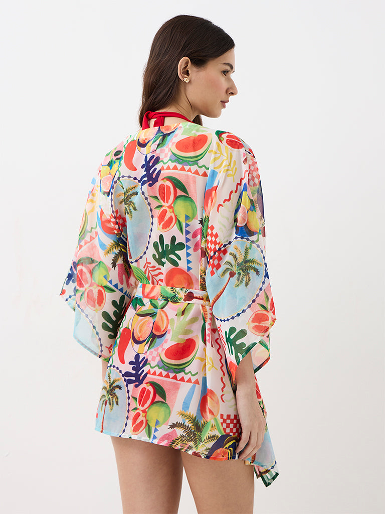 Wunderlove Swimwear Multicolour Printed Kaftan with Belt