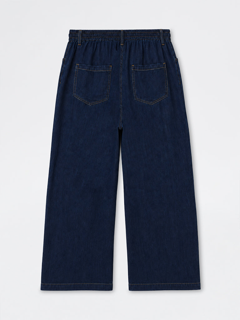 Gia Dark Blue Solid High-Waist Jeans