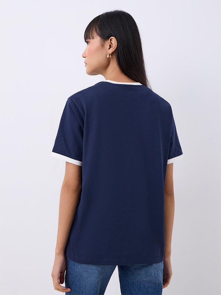 Nuon Navy Numerical Printed Cotton T-Shirt