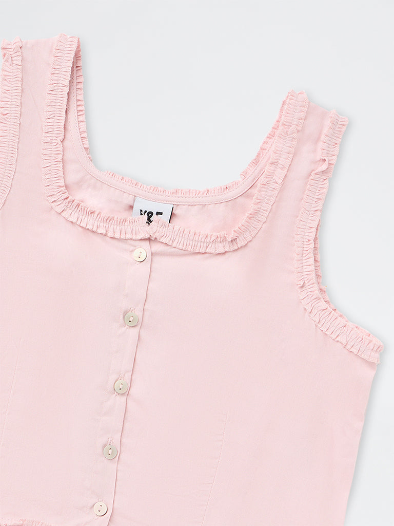 Girls Pink Solid Cotton Top