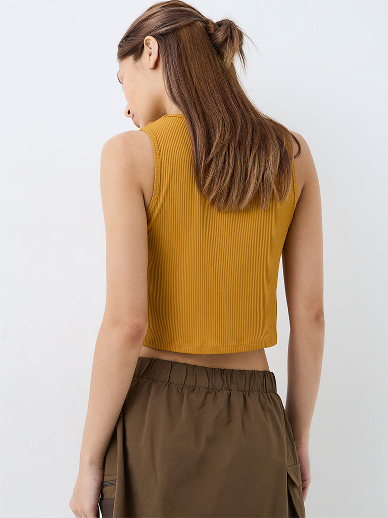 Nuoflexx Mustard Cut-Out Detail Ribbed Top