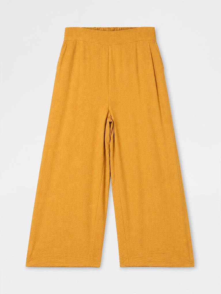 Gia Mustard Solid High-Rise Trousers