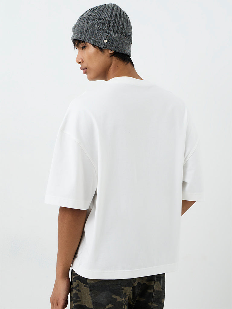 Nuon Off-White Abstract Printed Relaxed-Fit Cotton T-Shirt