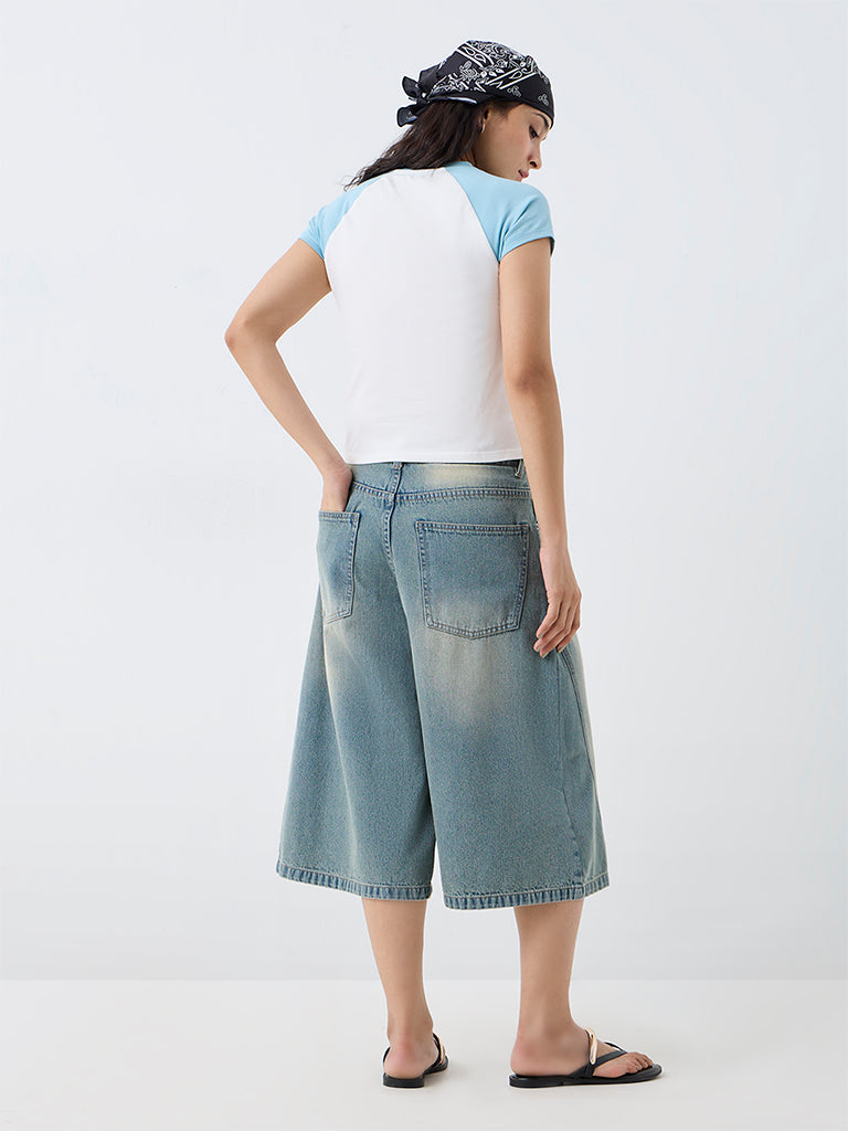 Nuon Light Blue Wash High-Waist Jorts