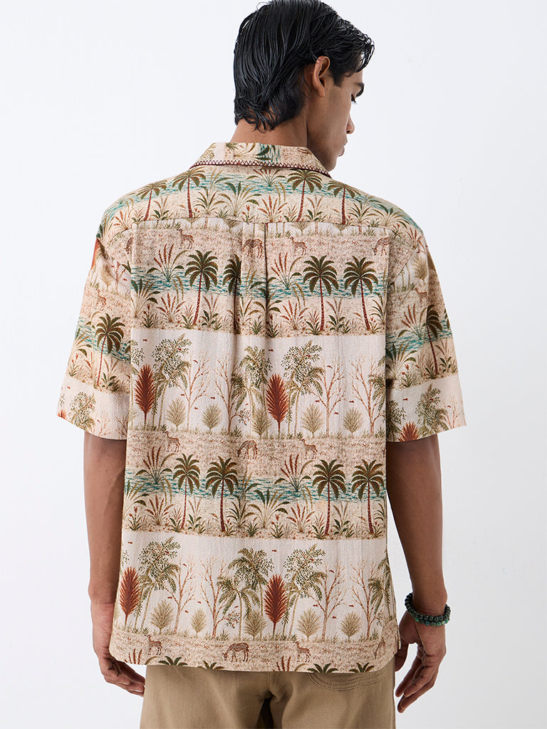 ETA Beige Tropical Printed Relaxed-Fit Cotton Shirt