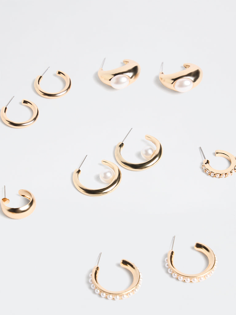 Westside Accessories Gold Pearlescent Hoop Earrings - Pack of 6