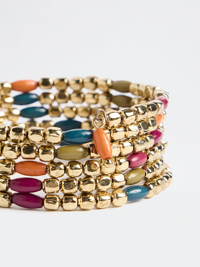 Westside Accessories Gold Beaded Statement Coiled Bracelet