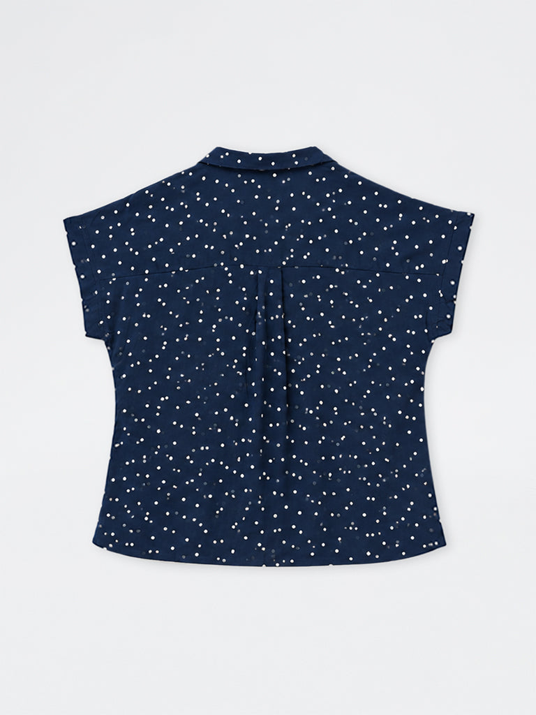 Gia Navy Polka-Dot Printed Shirt