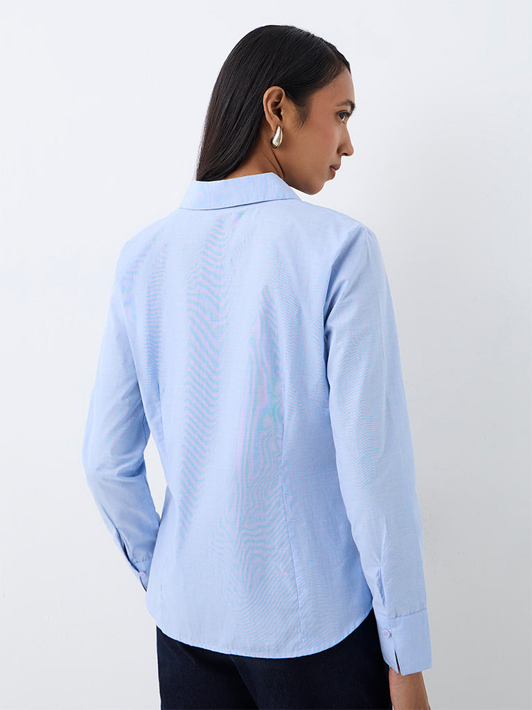 Wardrobe Blue Solid Cotton-Blend Shirt