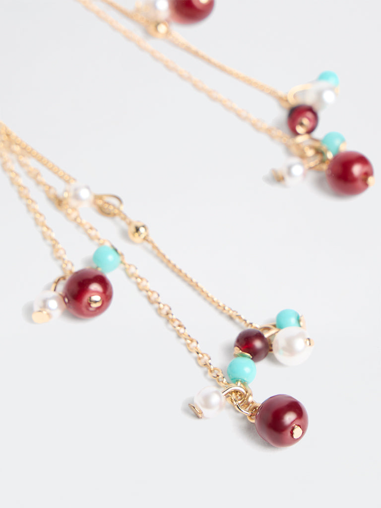 Westside Accessories Gold Floral Dangler Chain Earrings