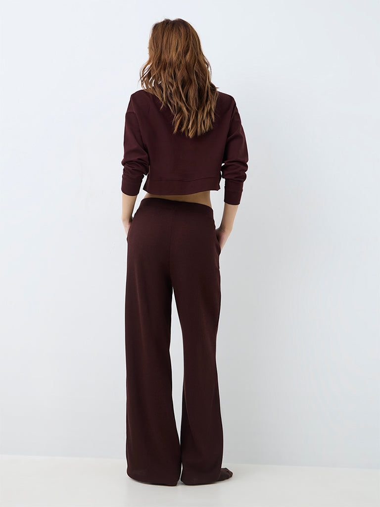 Superstar Dark Brown Waffle-Textured High-Rise Pants