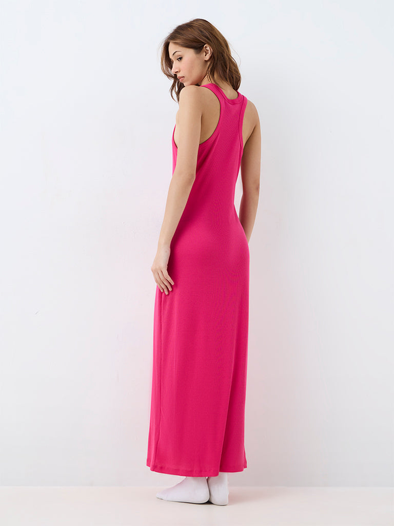 Superstar Fuchsia Ribbed-Textured Sheath Dress