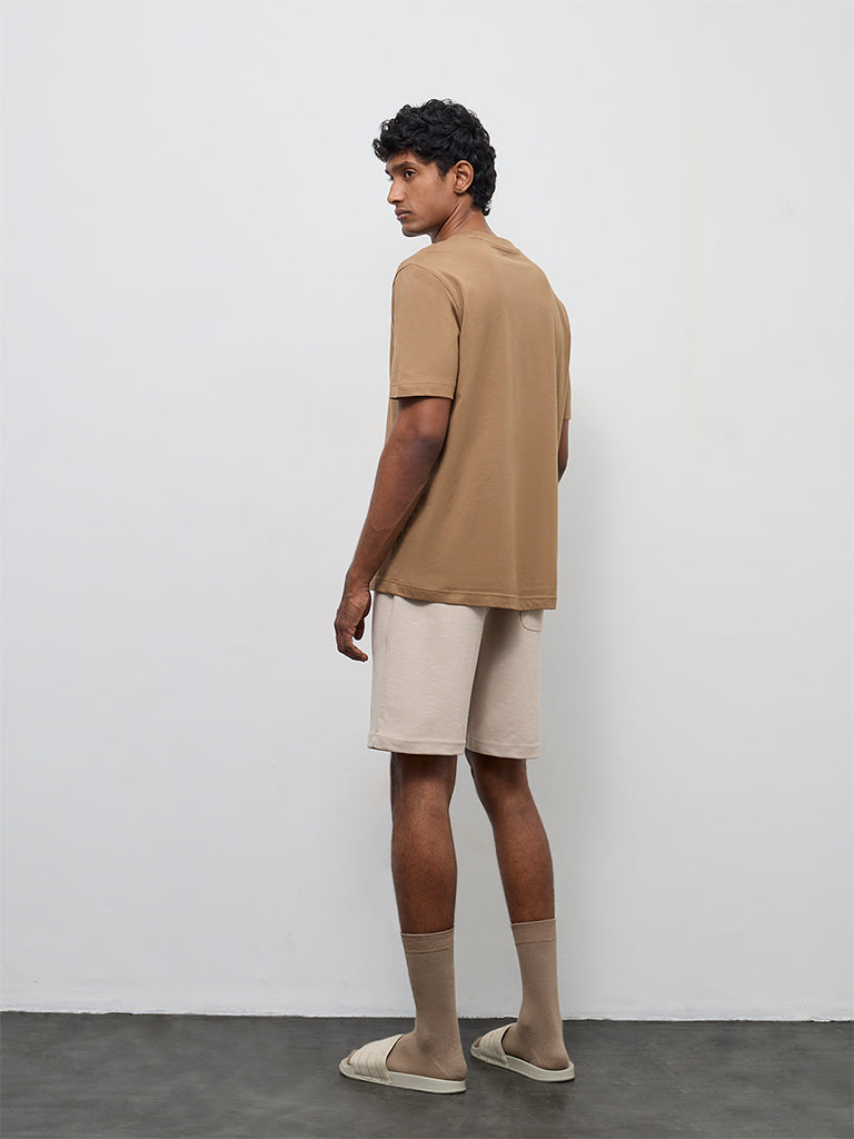 WES Lounge Beige Relaxed-Fit Mid-Rise Cotton-Blend Shorts