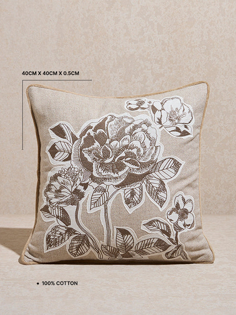 Westside Home Brown Floral Design Cushion Cover