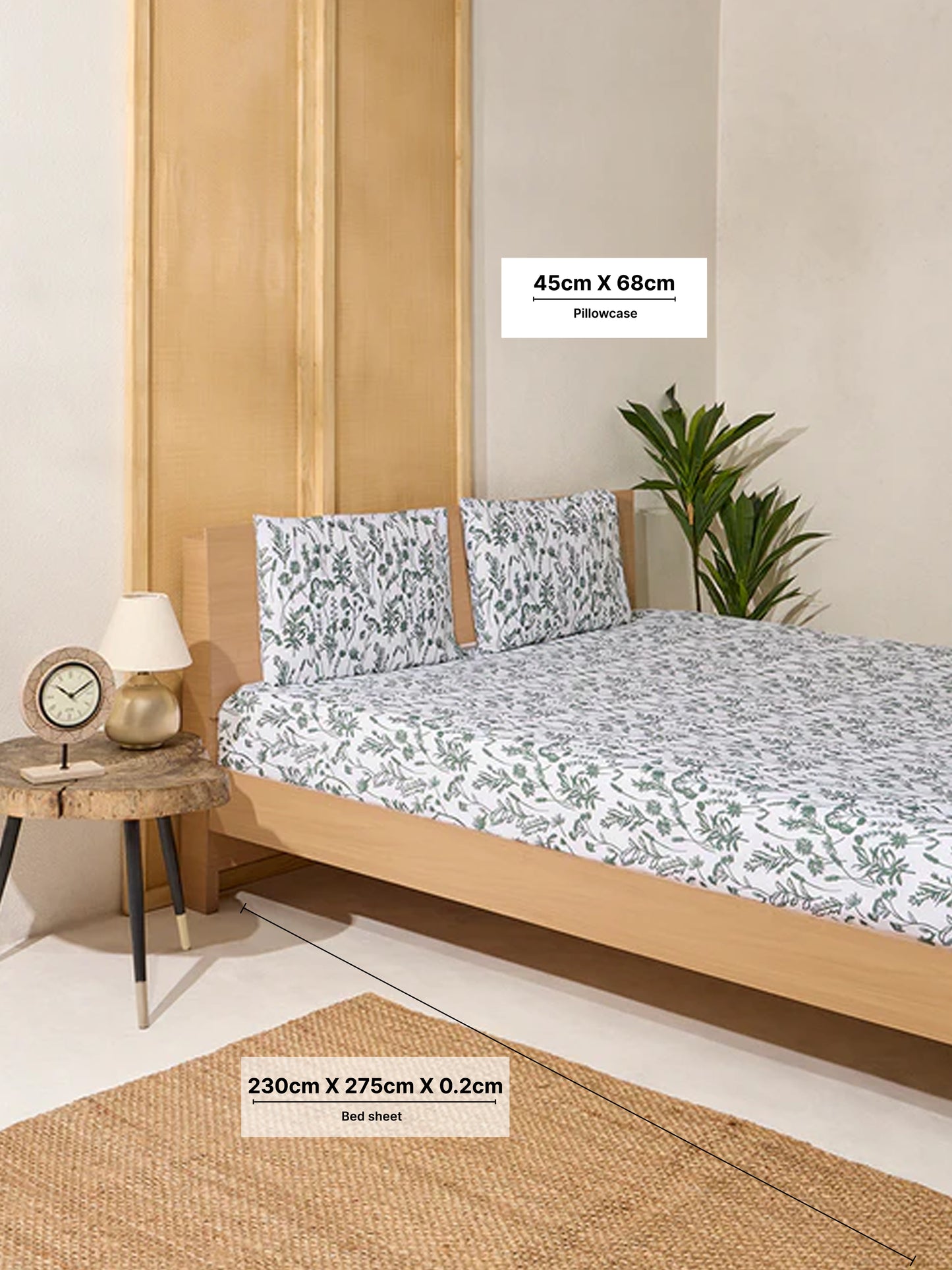 Westside Home Dark Green Print Queen Bed Flat Sheet and Pillowcase Set