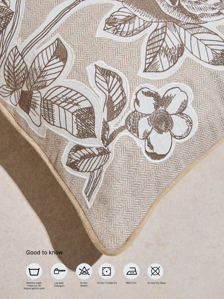 Westside Home Brown Floral Design Cushion Cover