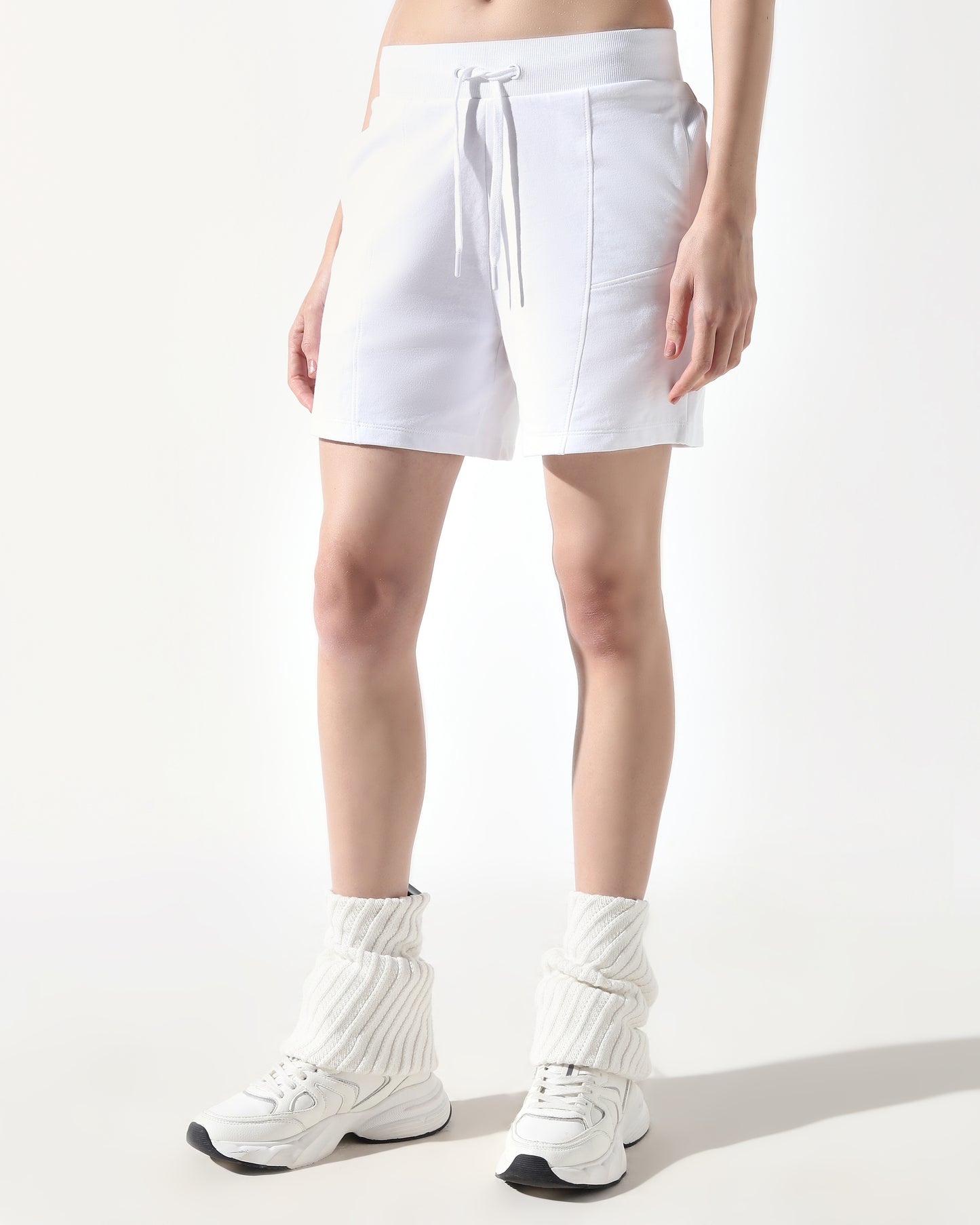 Studiofit White Cotton Mid Rise Shorts