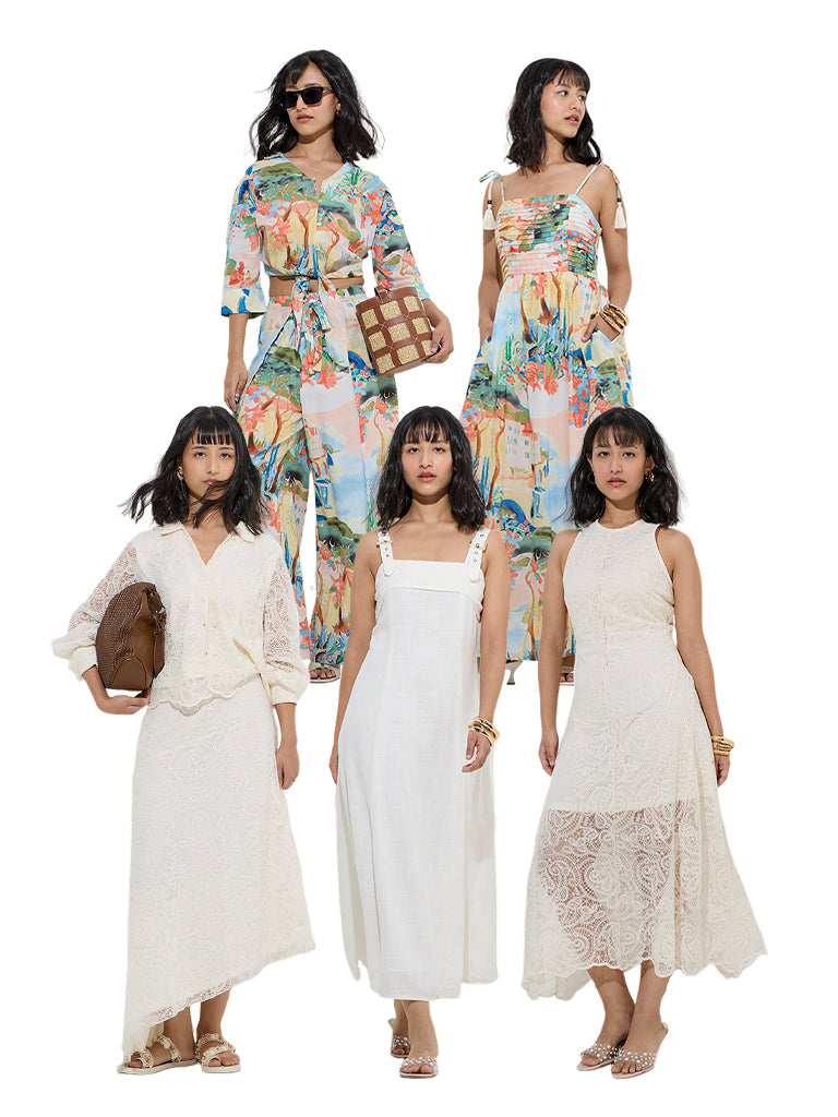 Westside LOV Women's Off-White Lace-Detailed High-Rise Cotton-Blend Skirt for Casual Wear Campaign Image View