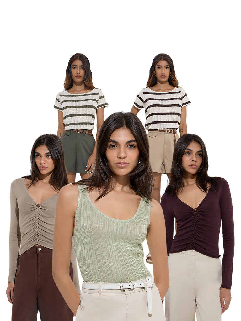 LOV Olive High-Rise Cotton-Blend Shorts with Belt