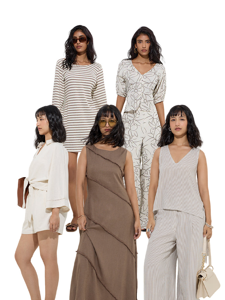 Westside LOV Women's Brown Fringe Detailed A-Line Dress for Casual Wear Campaign Image View