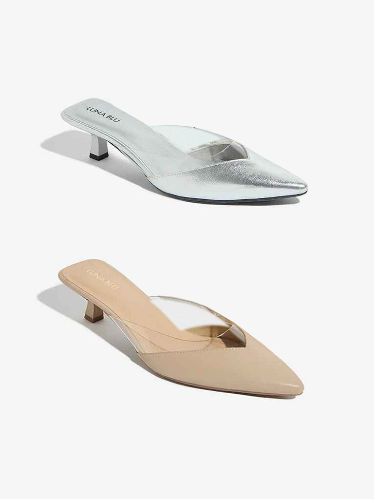 LUNA BLU Silver Vinyl Strap Mule Shoes
