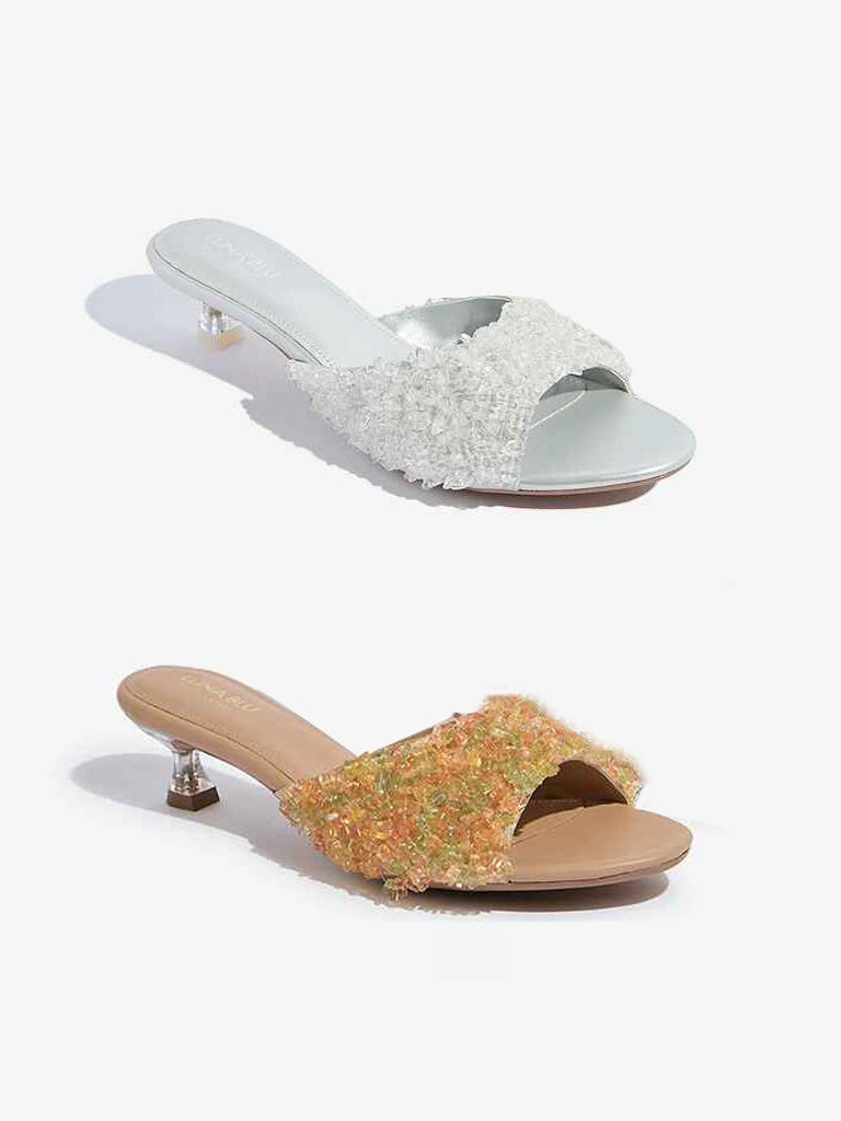 Westside LUNA BLU Women's Multicolour Crystal Embellished Sandals for Festival Wear Side View