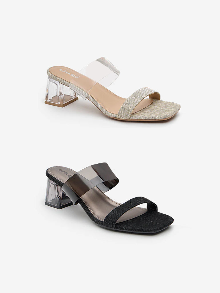 Westside LUNA BLU Women's Light Gold Vinyl Heel Sandals for Casual Wear Side View