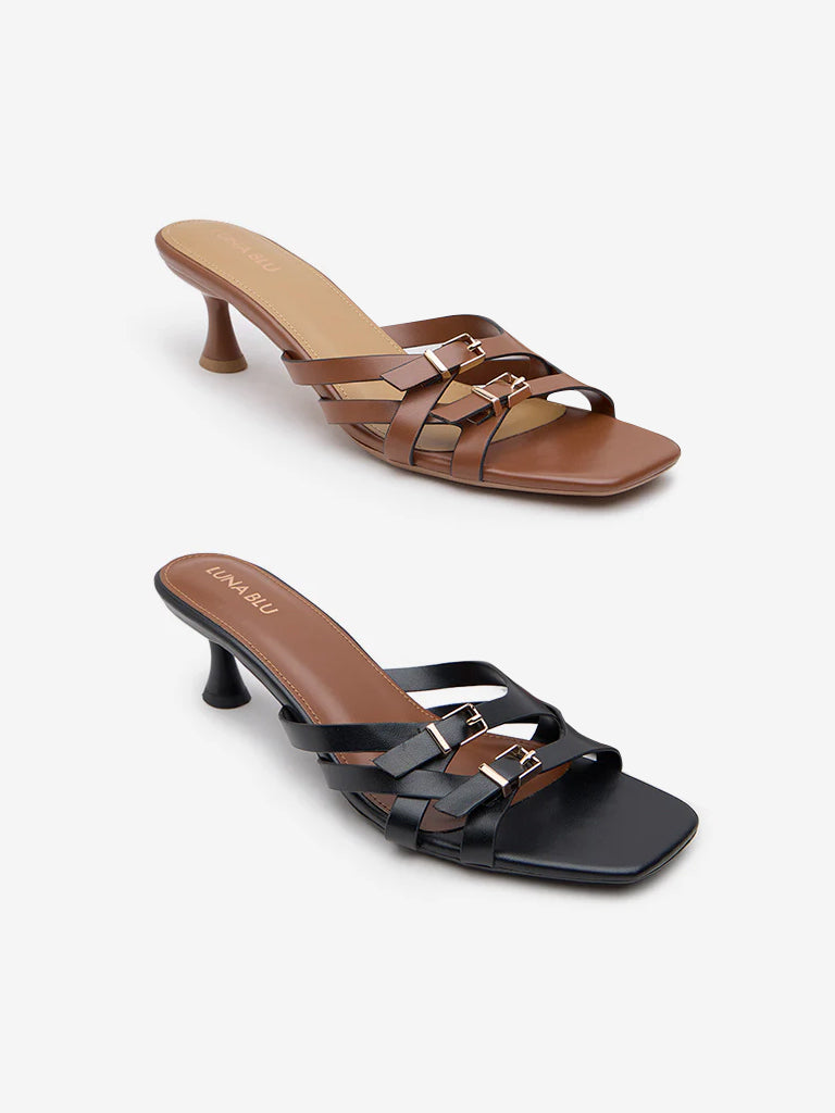 Westside LUNA BLU Women's Black Multi-Strap Heel Sandals for Casual Wear Side View