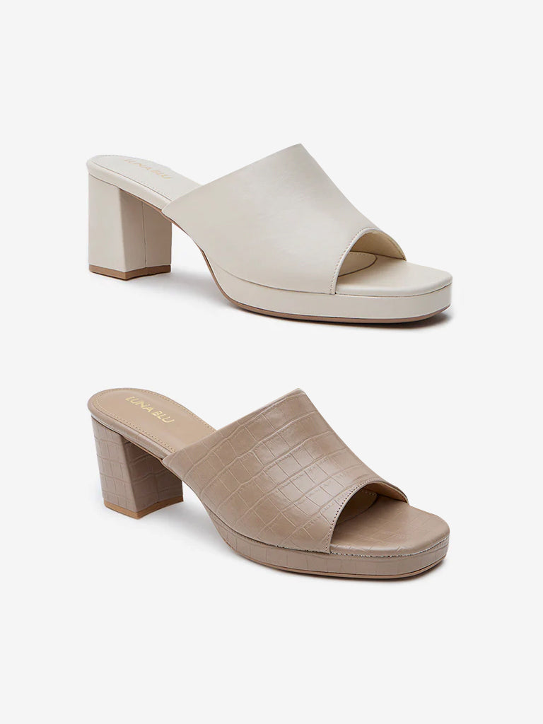 LUNA BLU Taupe Textured Heel Sandals