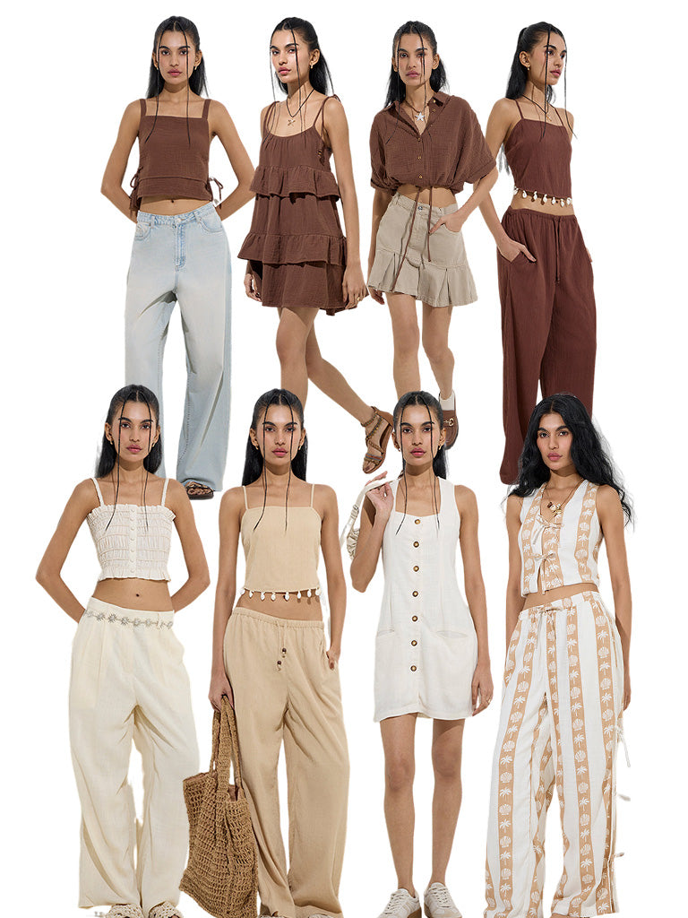 Westside Nuon Women's Beige Shell-Detailed Textured Top for Casual Wear Campaign Image View