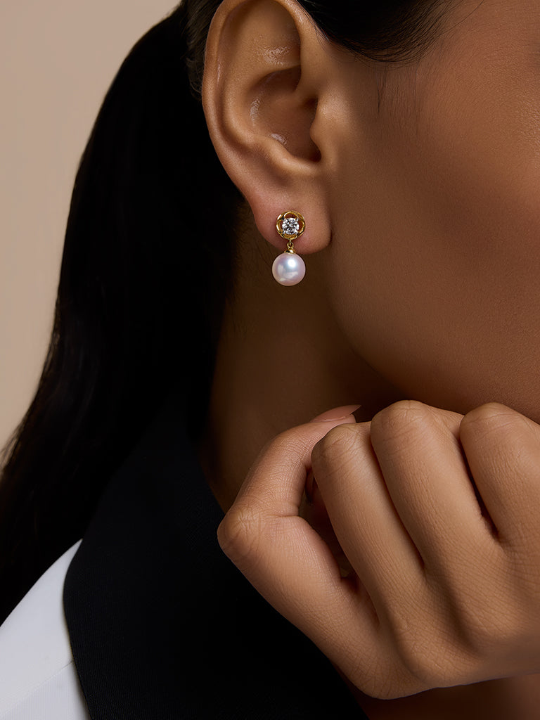 Pearl Drop Lab Diamond Earrings