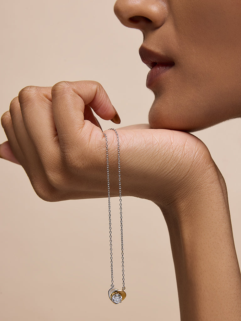 Westside X Pome Dual Tone Heart Lab Diamond Pendant Necklace