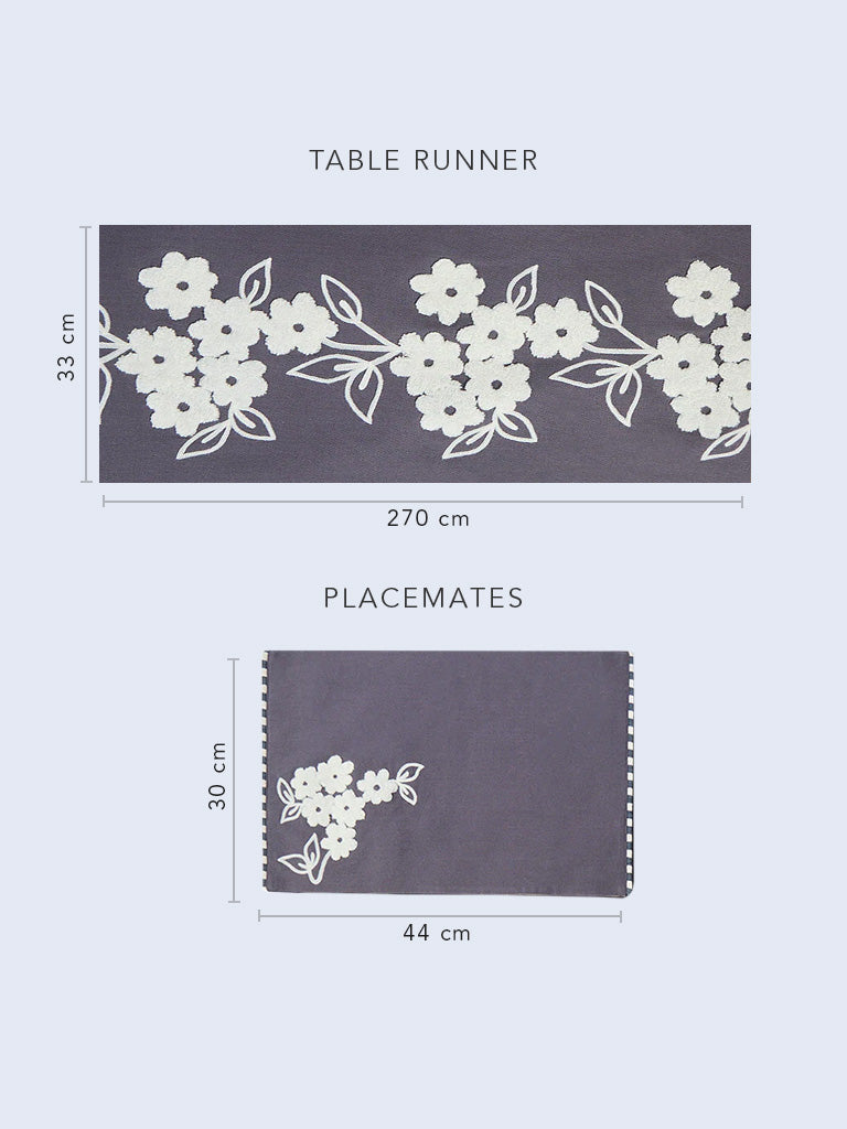 Westside Home Grey Floral Embroidered Table Runner
